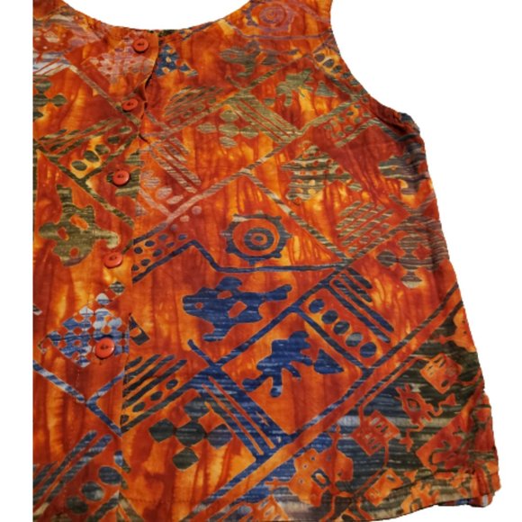 Rum Reggae Island Pattern Button Up Tank Top Women's Small S Orange Multi-color - Picture 3 of 7